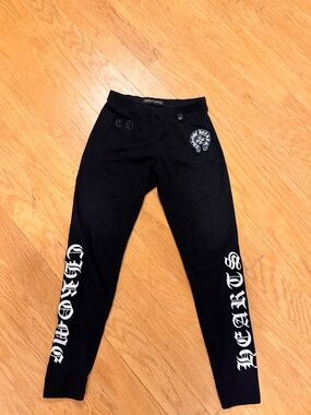 Chrome Hearts Black Kids Logo Leggings with White Script